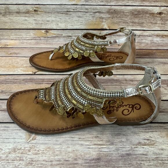 Naughty Monkey Womens Gold Coin and Rhinestone Gypsy Thong Sandals 10 - Picture 4 of 8